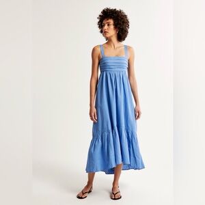 Abercrombie Emerson Linen-Blend Wide Strap Midi Dress – French Blue